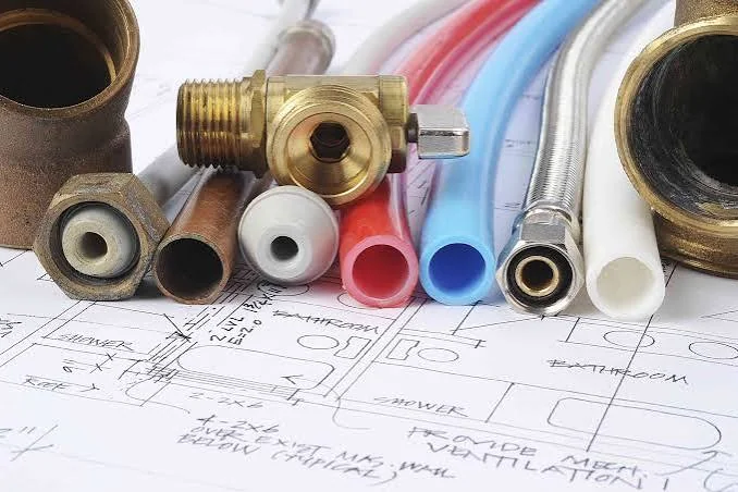 Modern plumbing fixtures including chrome shower head and basin mixer
